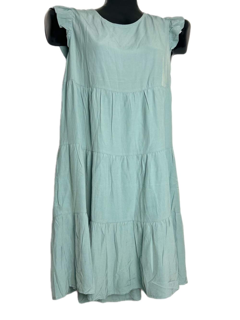 *NWT Light Teal tiered babydoll dress featuring ruffle cap sleeves